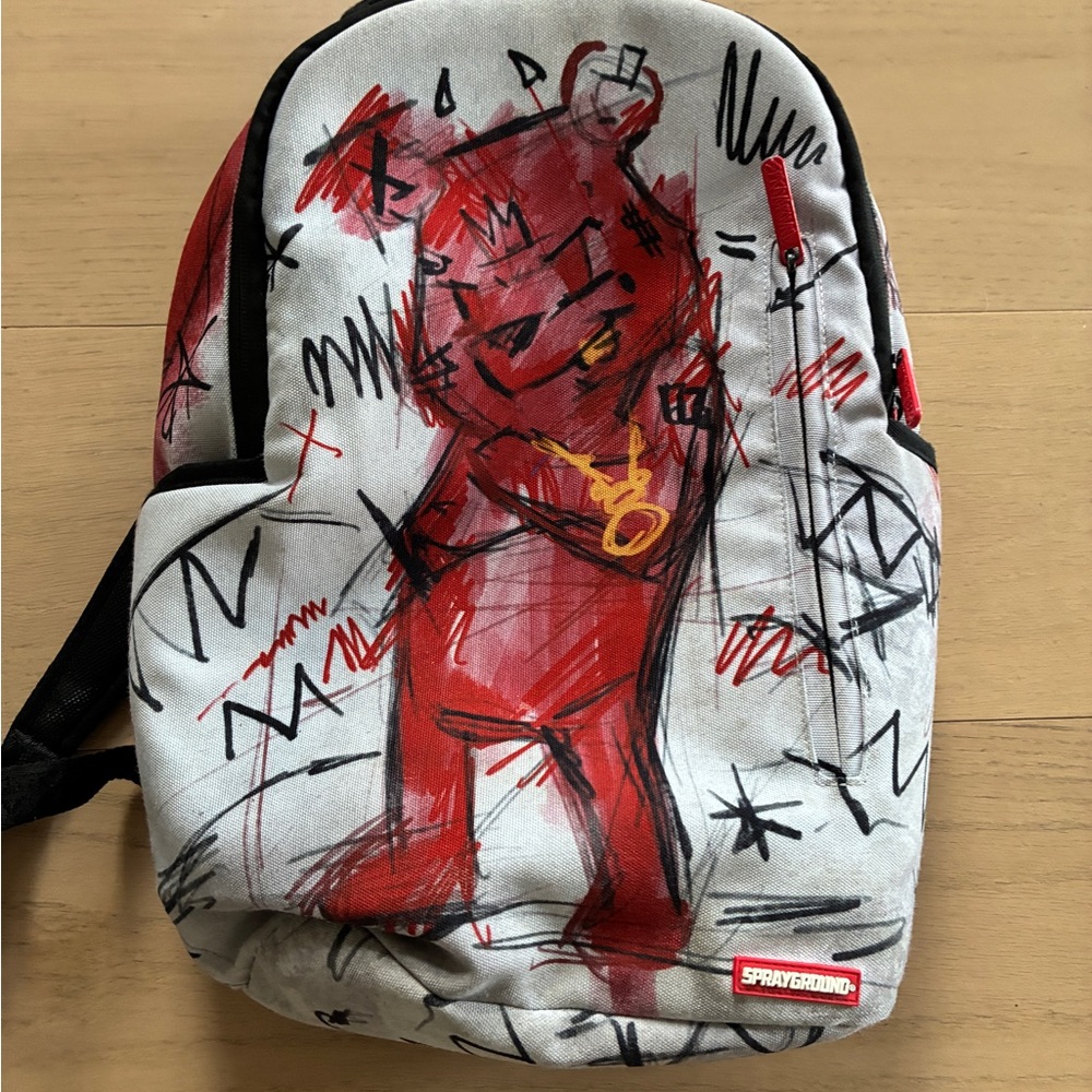 Sprayground Red and Gray Bear Art Backpack